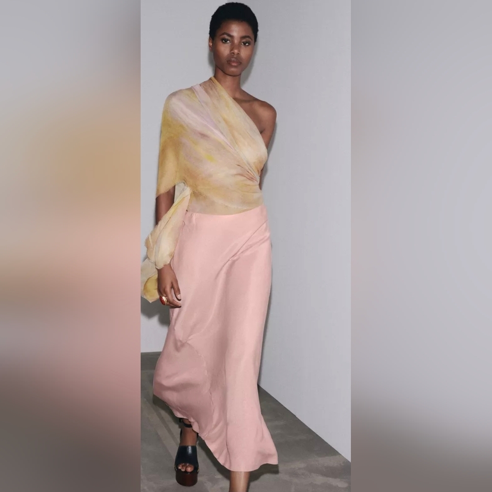 Zara pink slip skirt ZW Collection NWT Size M